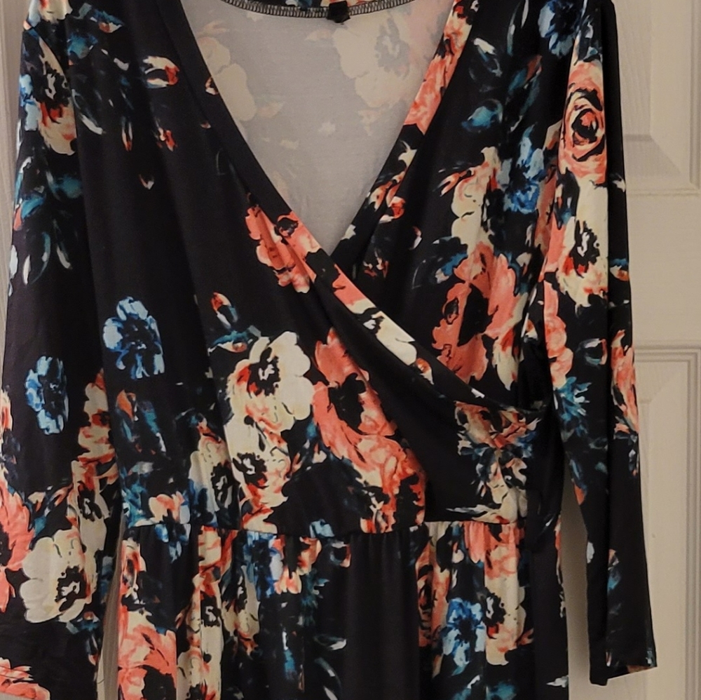 Black floral 3/4 sleep wrap maxi dress